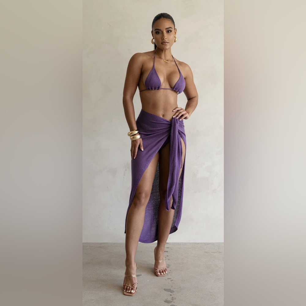JLUXLABEL Purple Triangle Bikini Top with Wrap Skirt